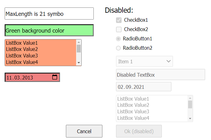 Dialog controls improvements