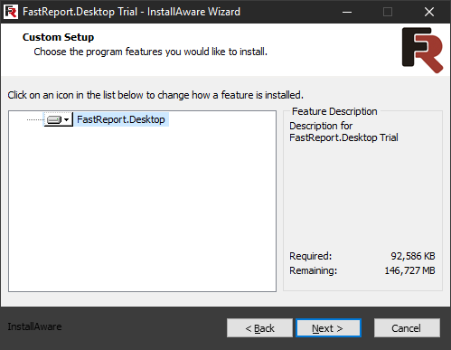 FastReport Desktop Install wizard. Fourth step