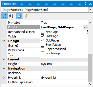 PageFooter properties