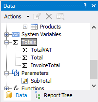 Totals for the footer