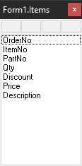 Items ADOTable fields window with Price and Description added