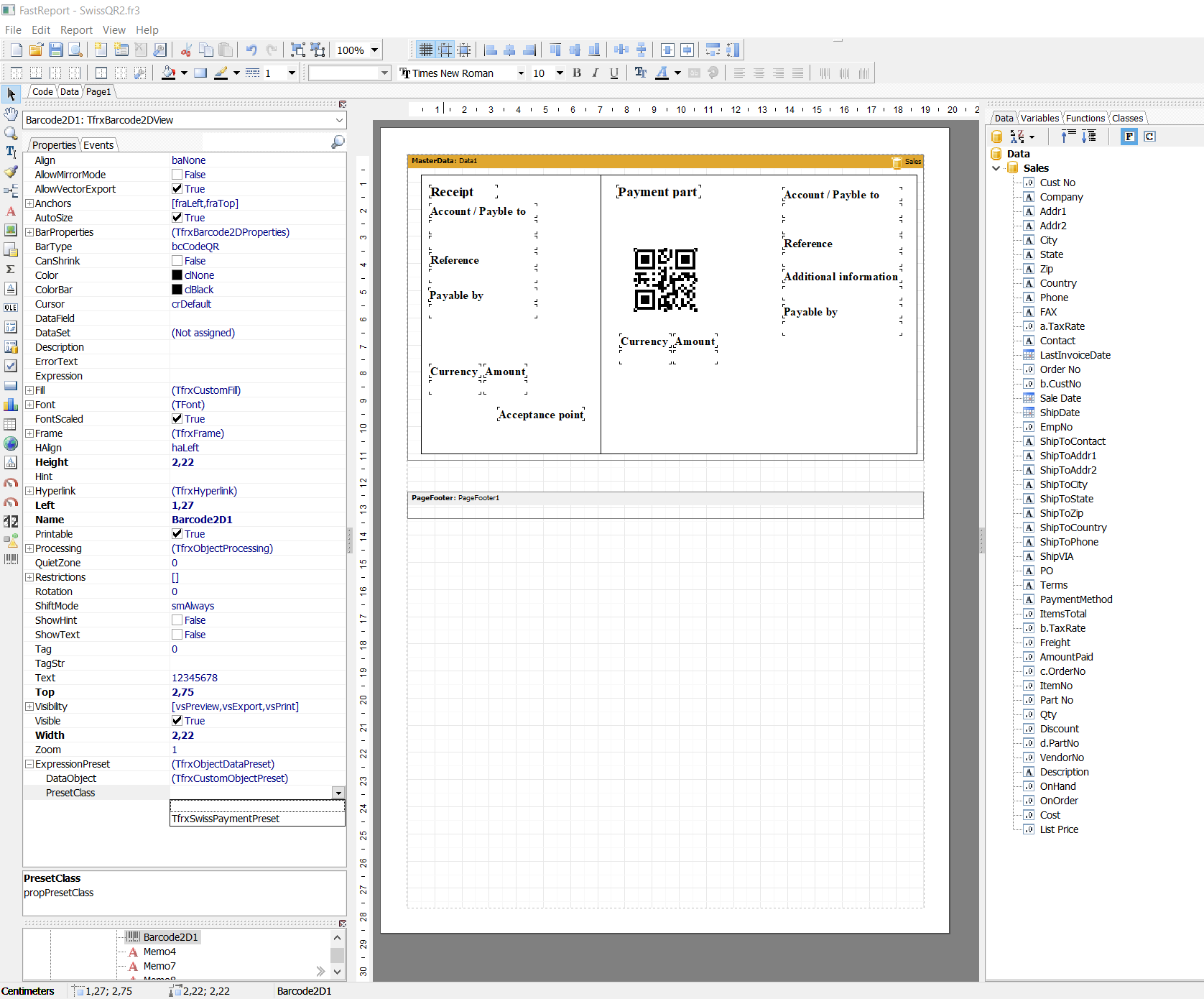 Report template for Swiss QR code bill 