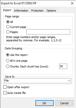 XLS-table parameters