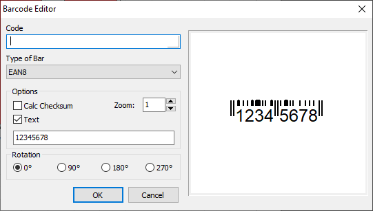 Linear barcode settings window