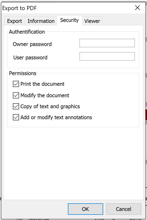 PDF security settings