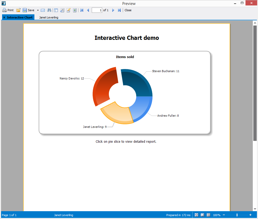 Interactive reports in preview vindow