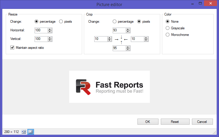 Internal picture preprocessor for reports