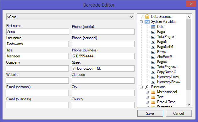 Report Barcode Editor